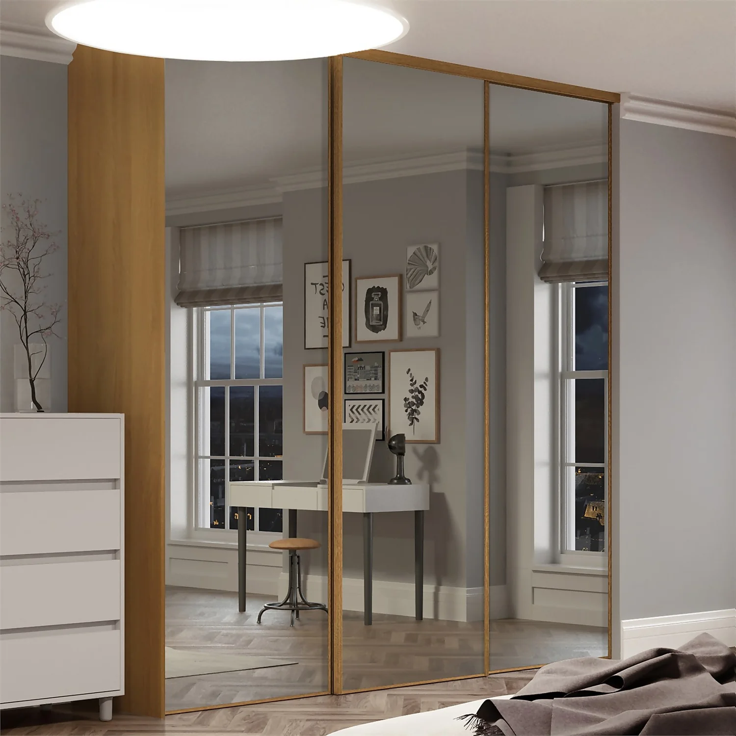 Classic Sliding Wardrobe Door Mirror With Oak Frame (W)762mm - Image 2