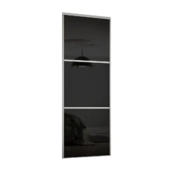 Linear Sliding Wardrobe Door 3 Panel Black Glass With Silver Frame (W)610mm