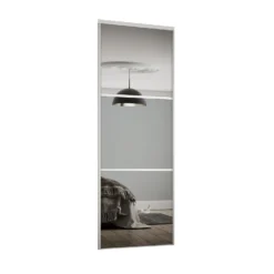 Linear Sliding Wardrobe Door 3 Panel Mirror With White Frame (W)762mm