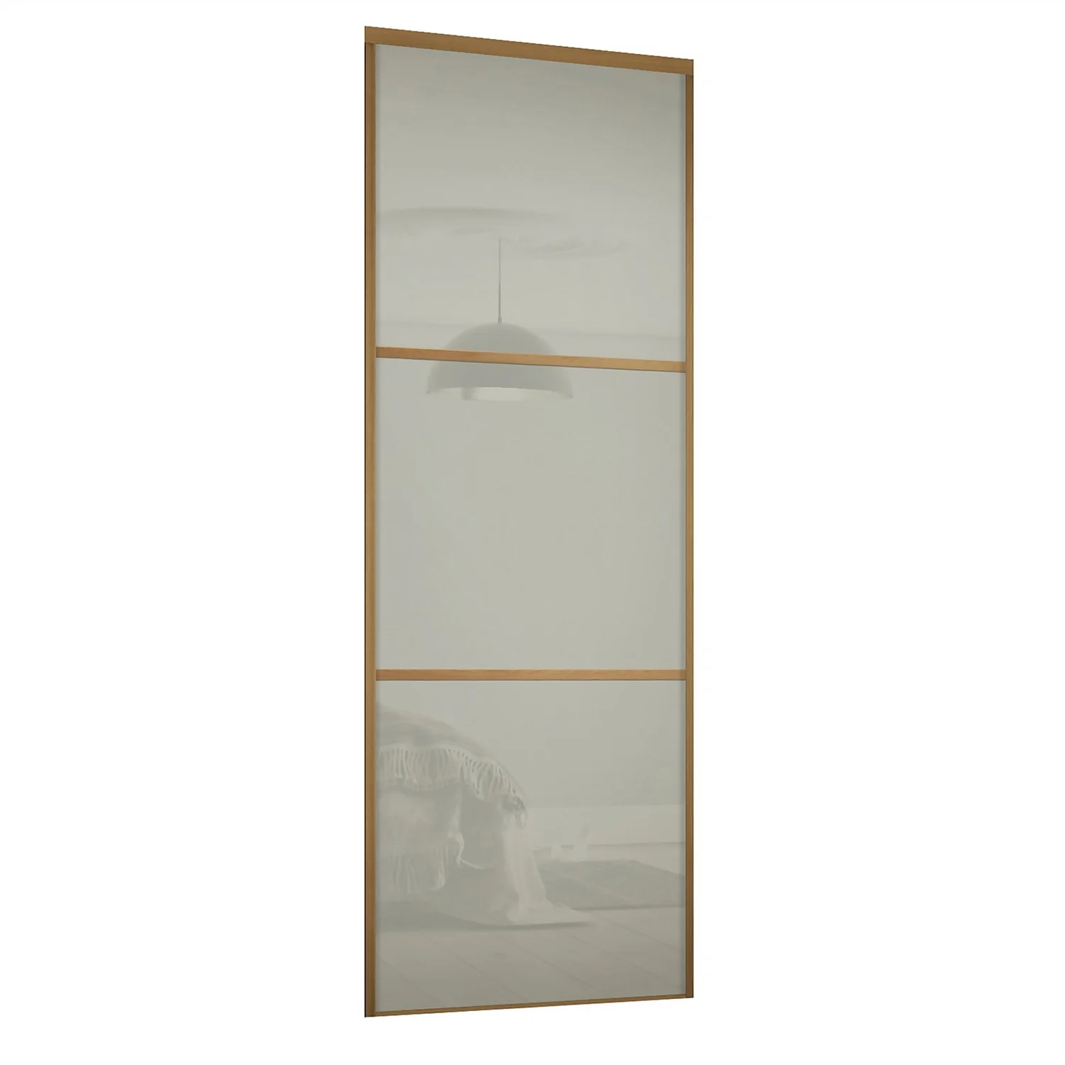 Linear Sliding Wardrobe Door 3 Panel Arctic White Glass With Oak Frame (W)762mm