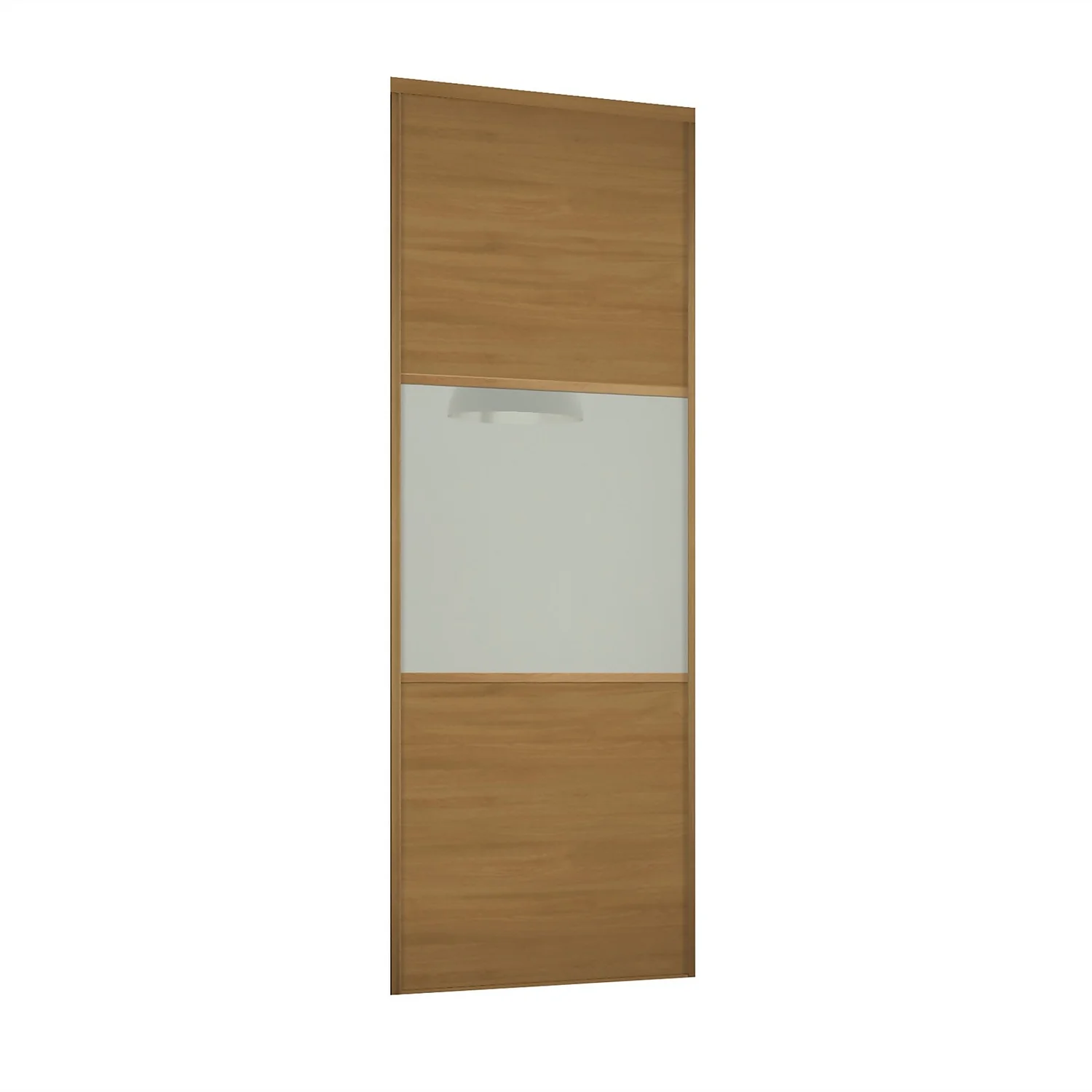 Linear Sliding Wardrobe Door 3 Panel Oak / Arctic White Glass With Oak Frame (W)914mm