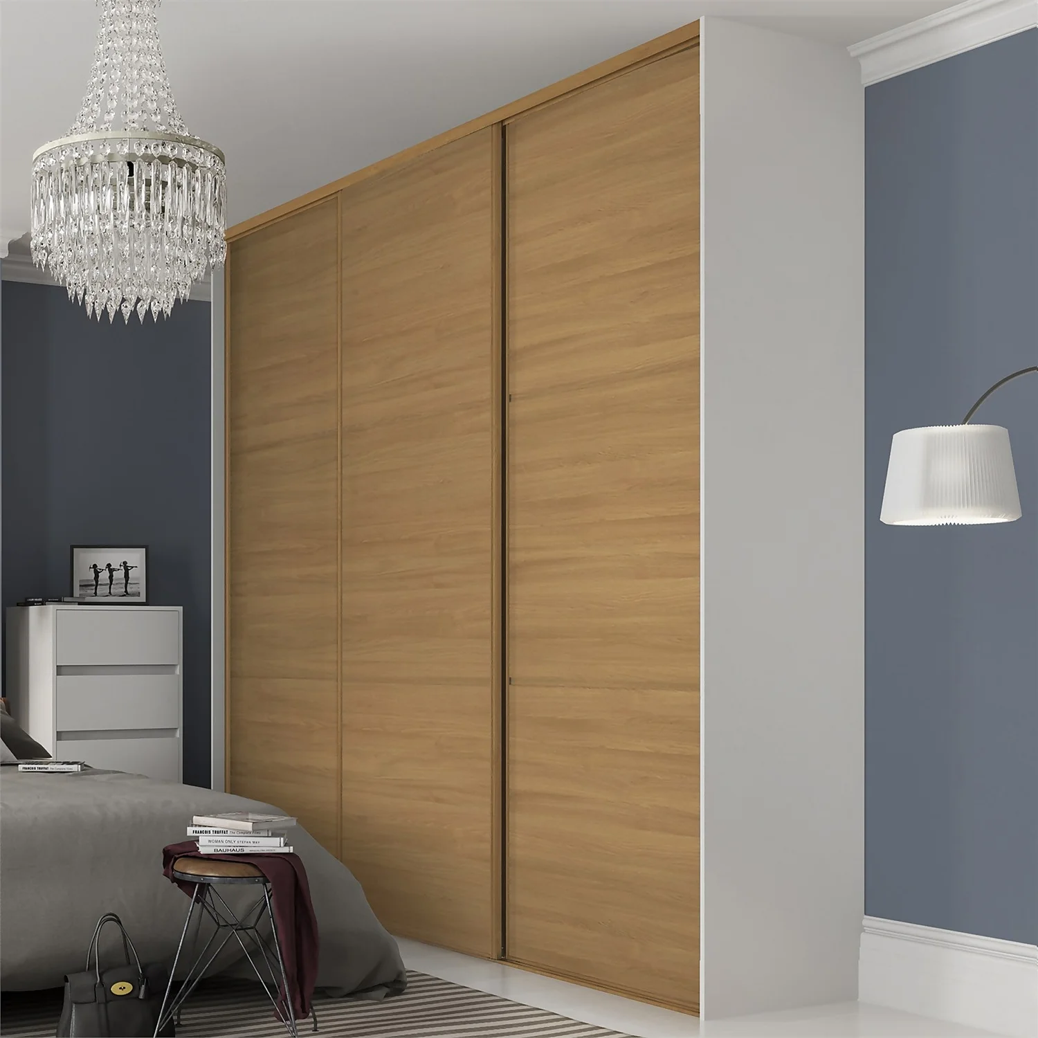 Linear Sliding Wardrobe Door 3 Panel Oak With Oak Frame (W)914mm - Image 2