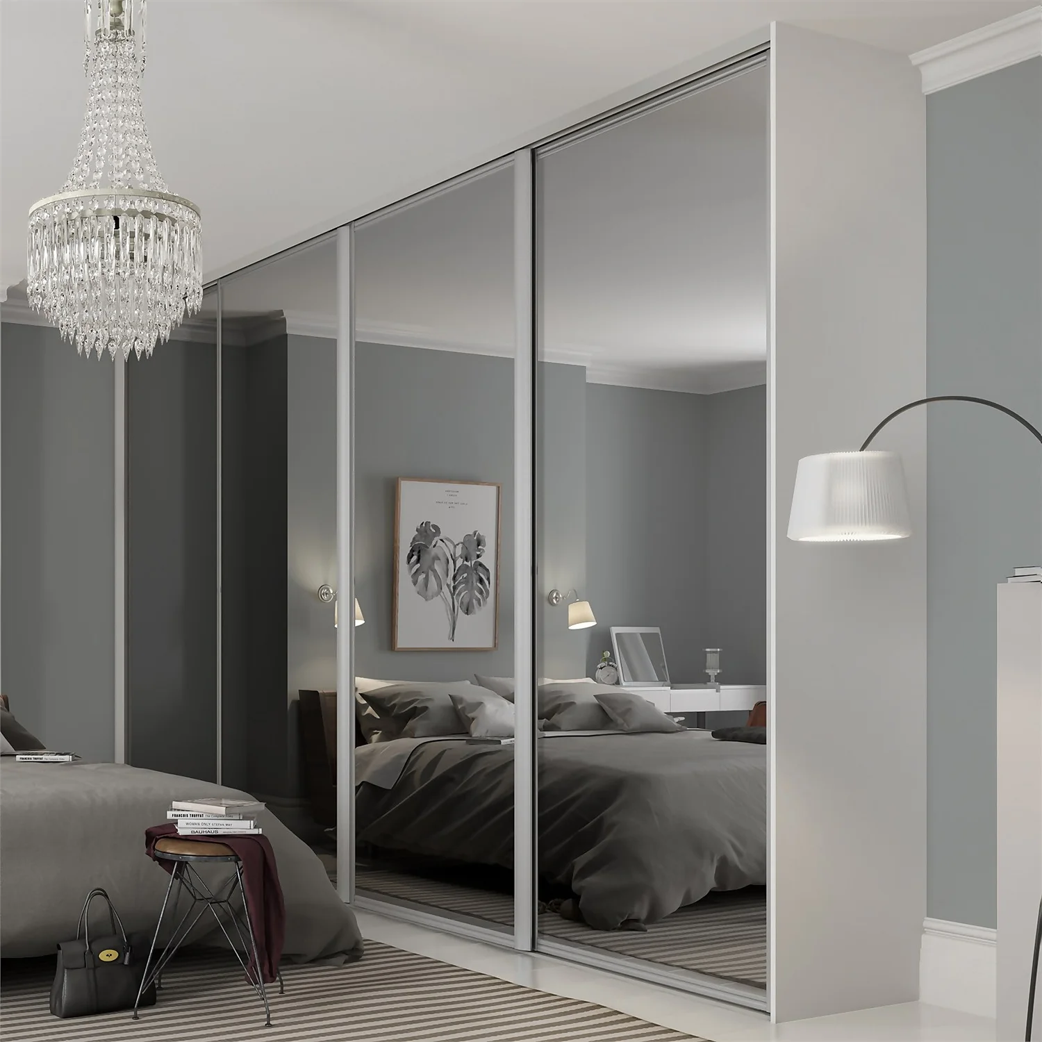 Ellipse Sliding Wardrobe Door 1 Panel Mirror With Aluminium Frame (W)610mm - Image 2