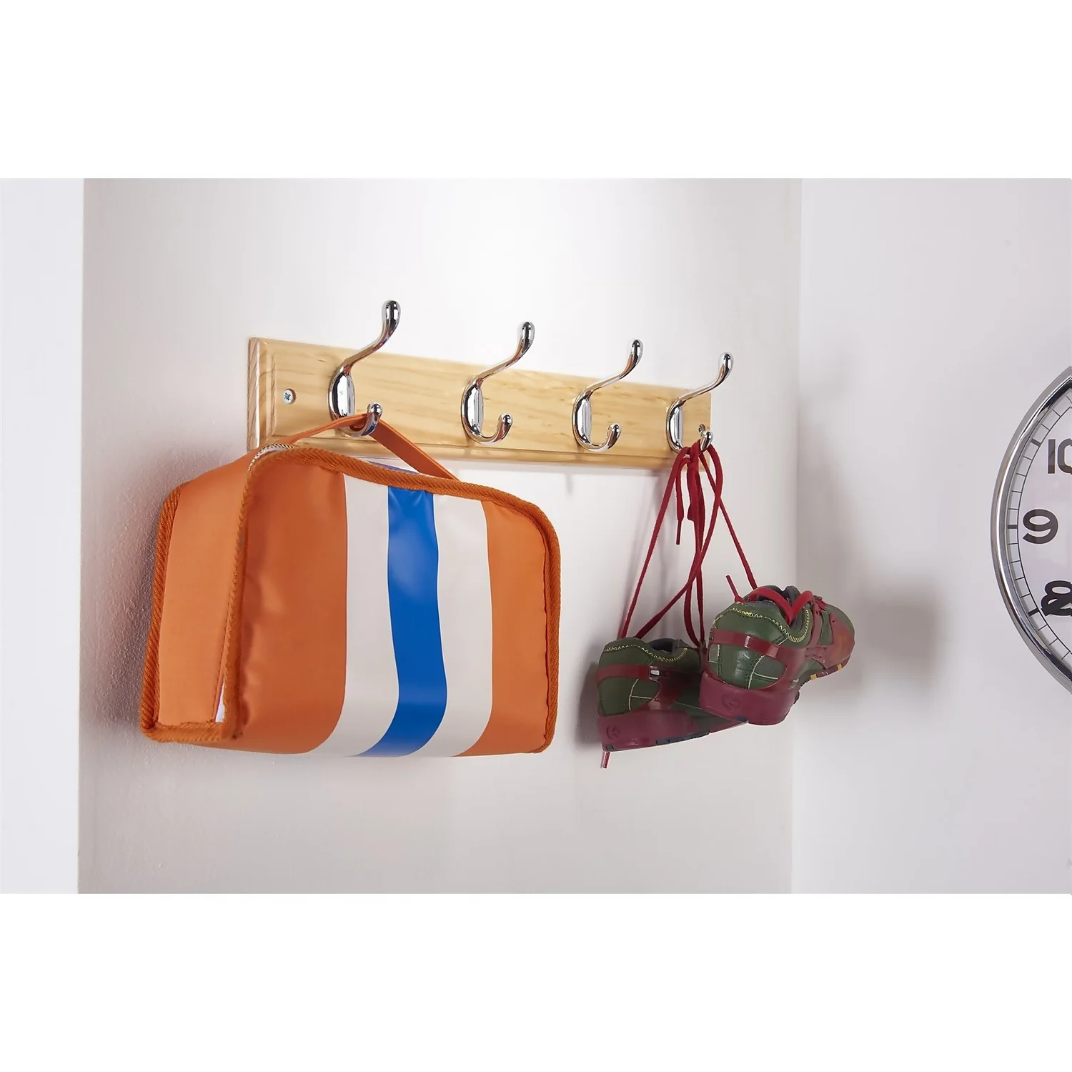 4 Coat Polished Chrome Hooks On Pine Stepped Board - Image 2