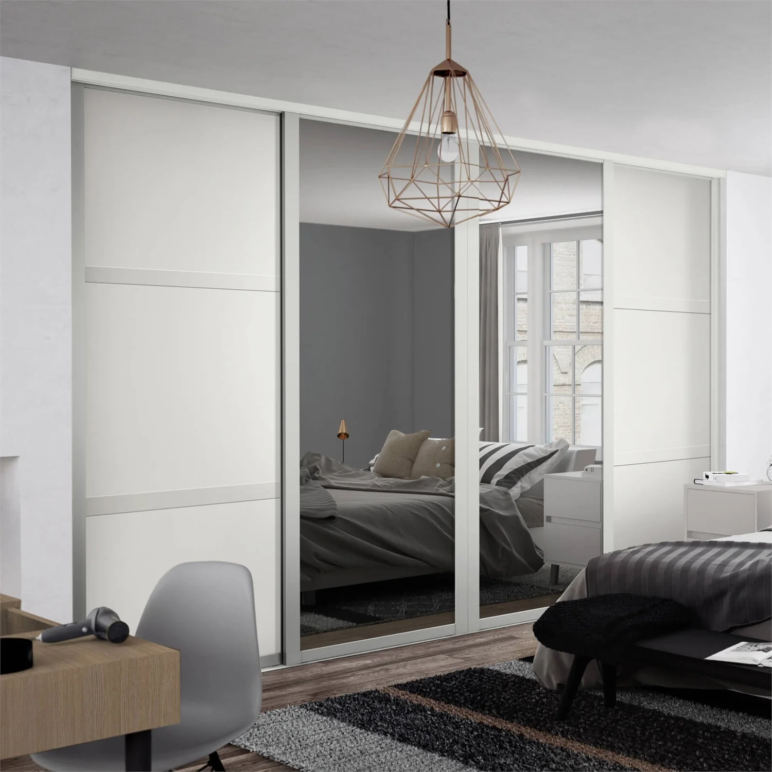 Shaker 4 Door Sliding Wardrobe Kit White Panel / Mirror With White Frame (W)2898 X (H)2260mm - Image 2
