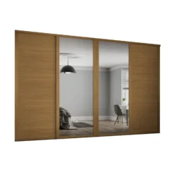 Shaker 4 Door Sliding Wardrobe Kit Oak Panel / Mirror With Oak Frame (W)2898 X (H)2260mm