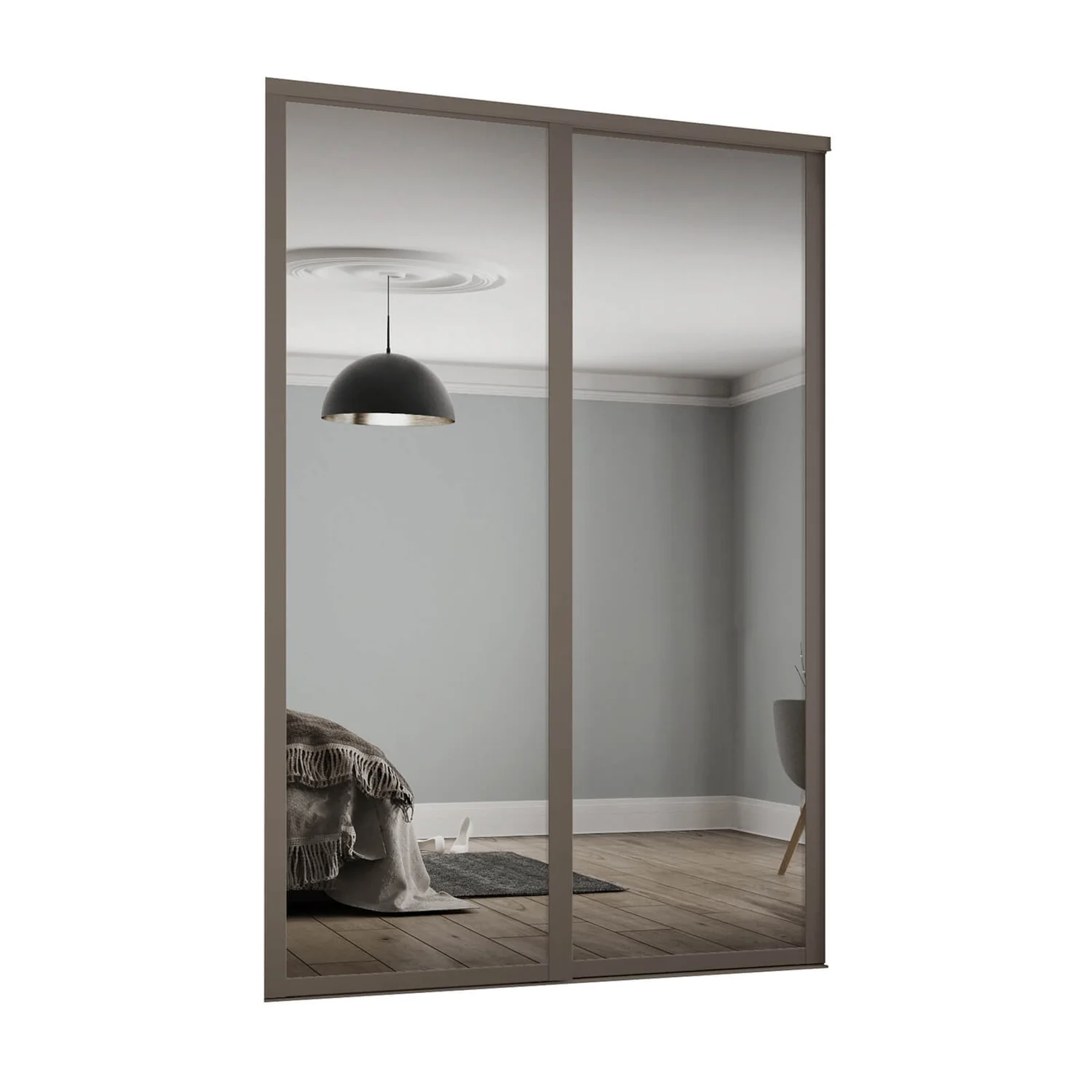 Shaker 2 Door Sliding Wardrobe Kit Mirror With Stone Grey Frame (W)1449 X (H)2260mm
