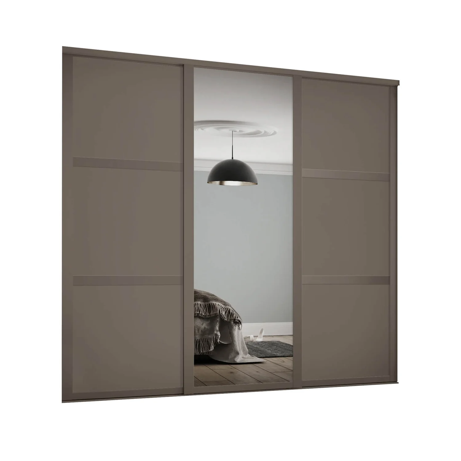 Shaker 3 Door Sliding Wardrobe Kit Stone Grey Panel / Mirror With Stone Grey Frame (W)2592 X (H)2260mm