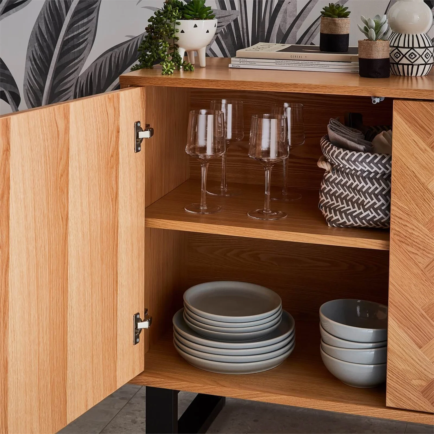 Skelby Herringbone Oak Sideboard - Image 3