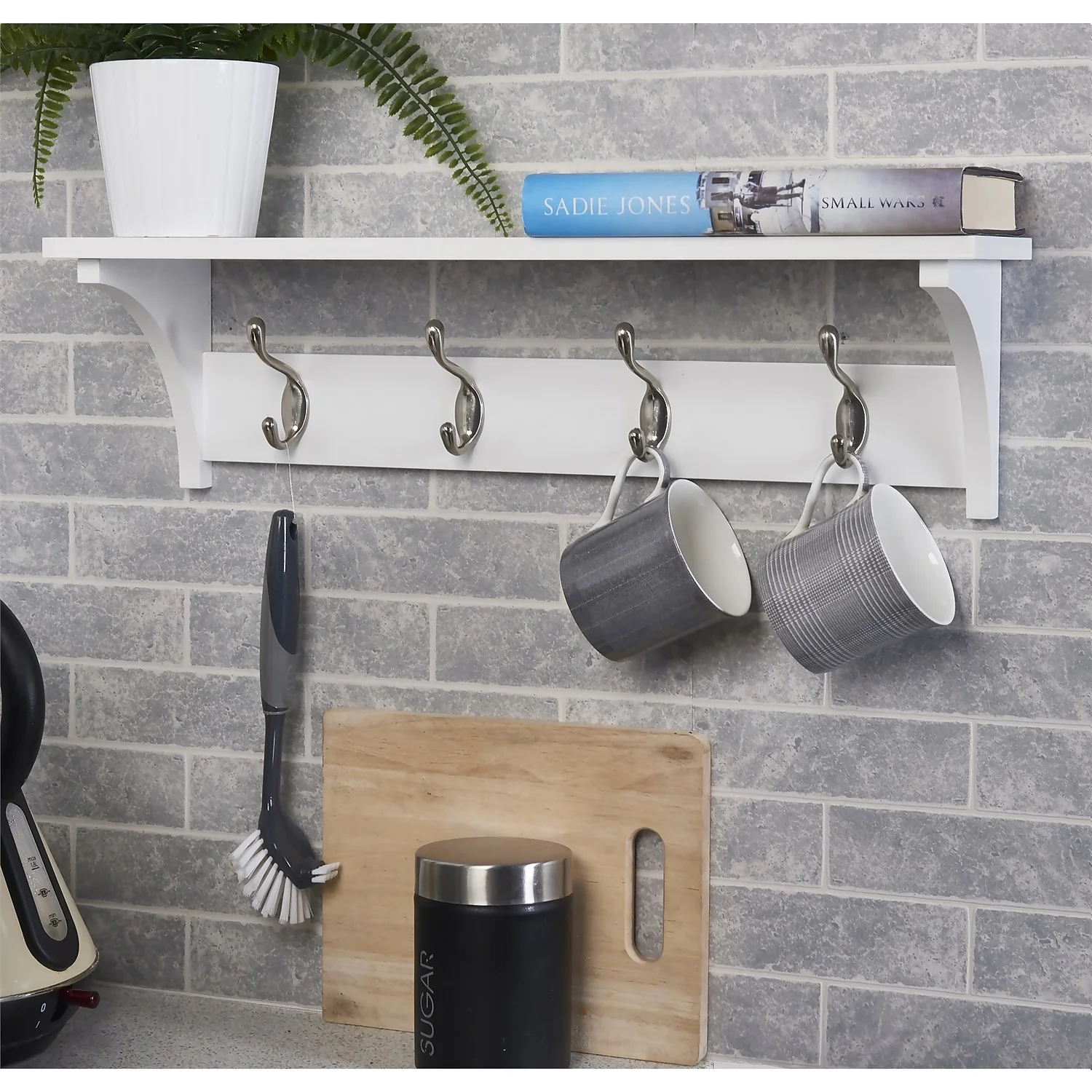 4 Coat Satin Nickel Hooks On White Shelf Combo - Image 2