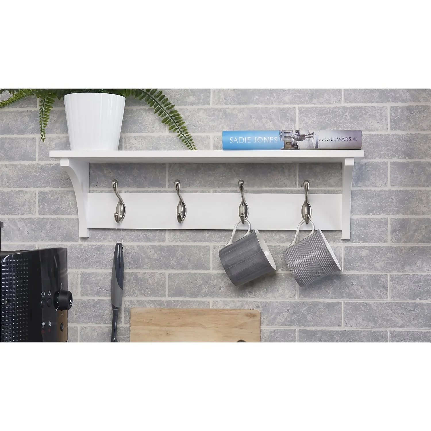4 Coat Satin Nickel Hooks On White Shelf Combo - Image 3