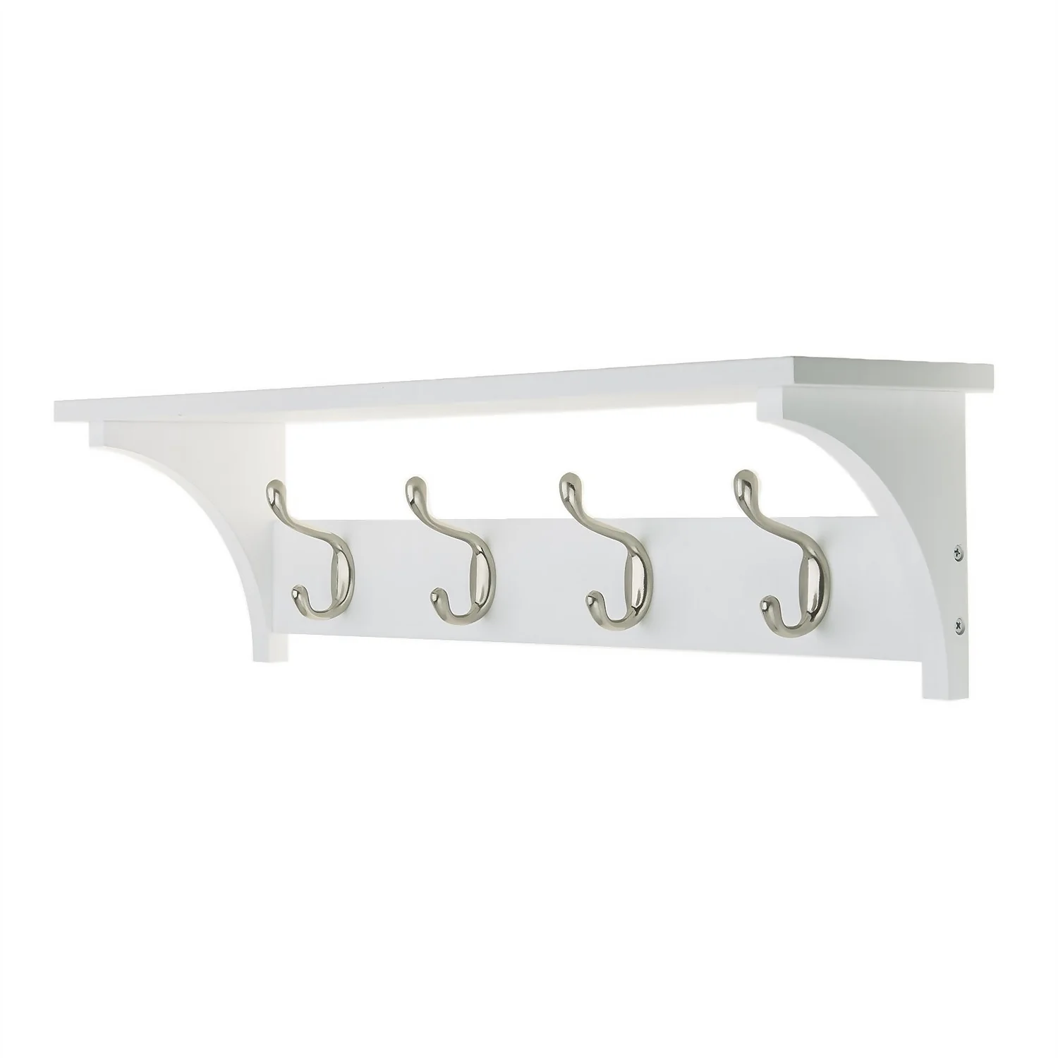 4 Coat Satin Nickel Hooks On White Shelf Combo