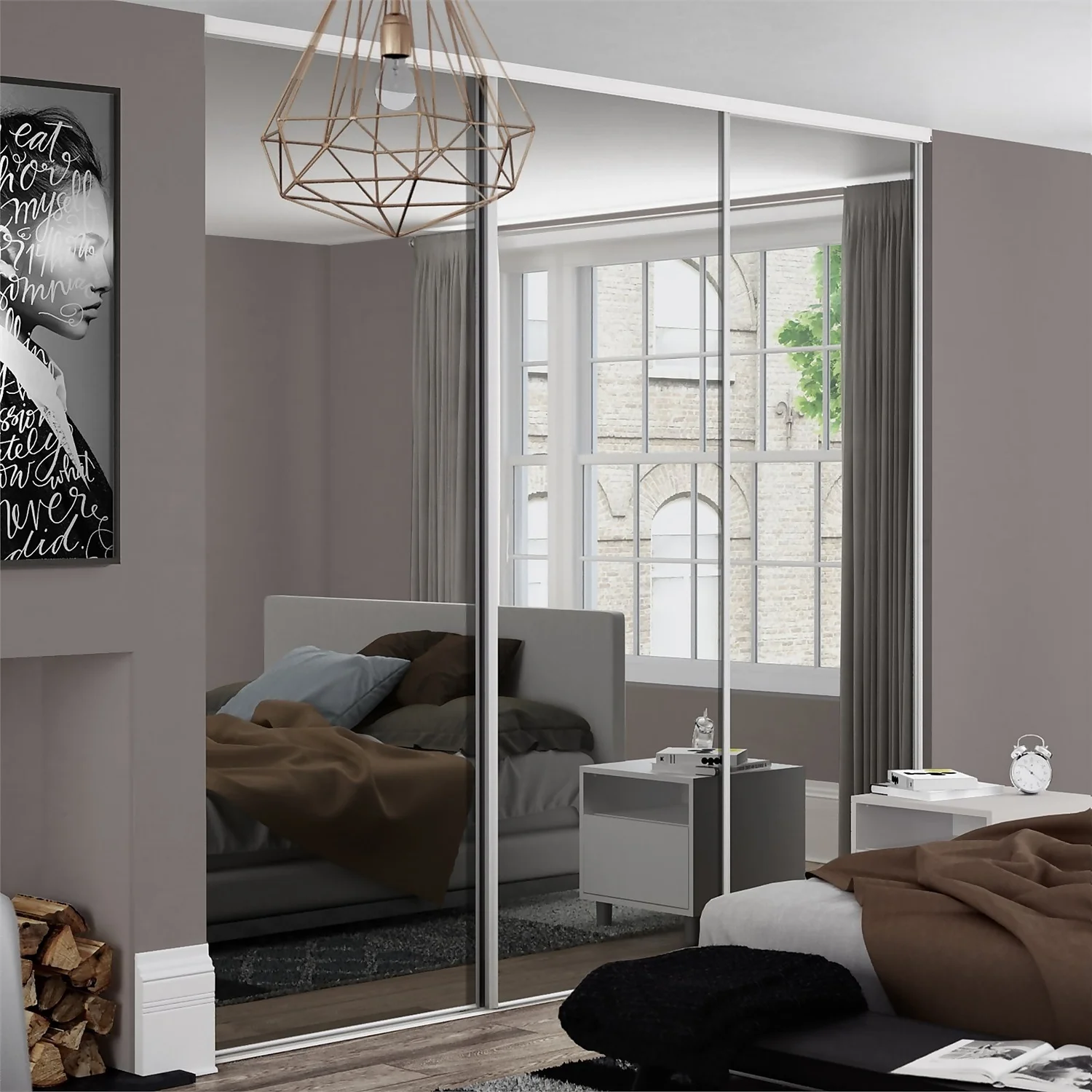 Classic Sliding Wardrobe Door Mirror With White Frame (W)762mm - Image 2