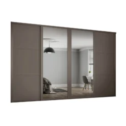 Shaker 4 Door Sliding Wardrobe Kit Stone Grey Panel / Mirror With Stone Grey Frame (W)2290 X (H)2260mm