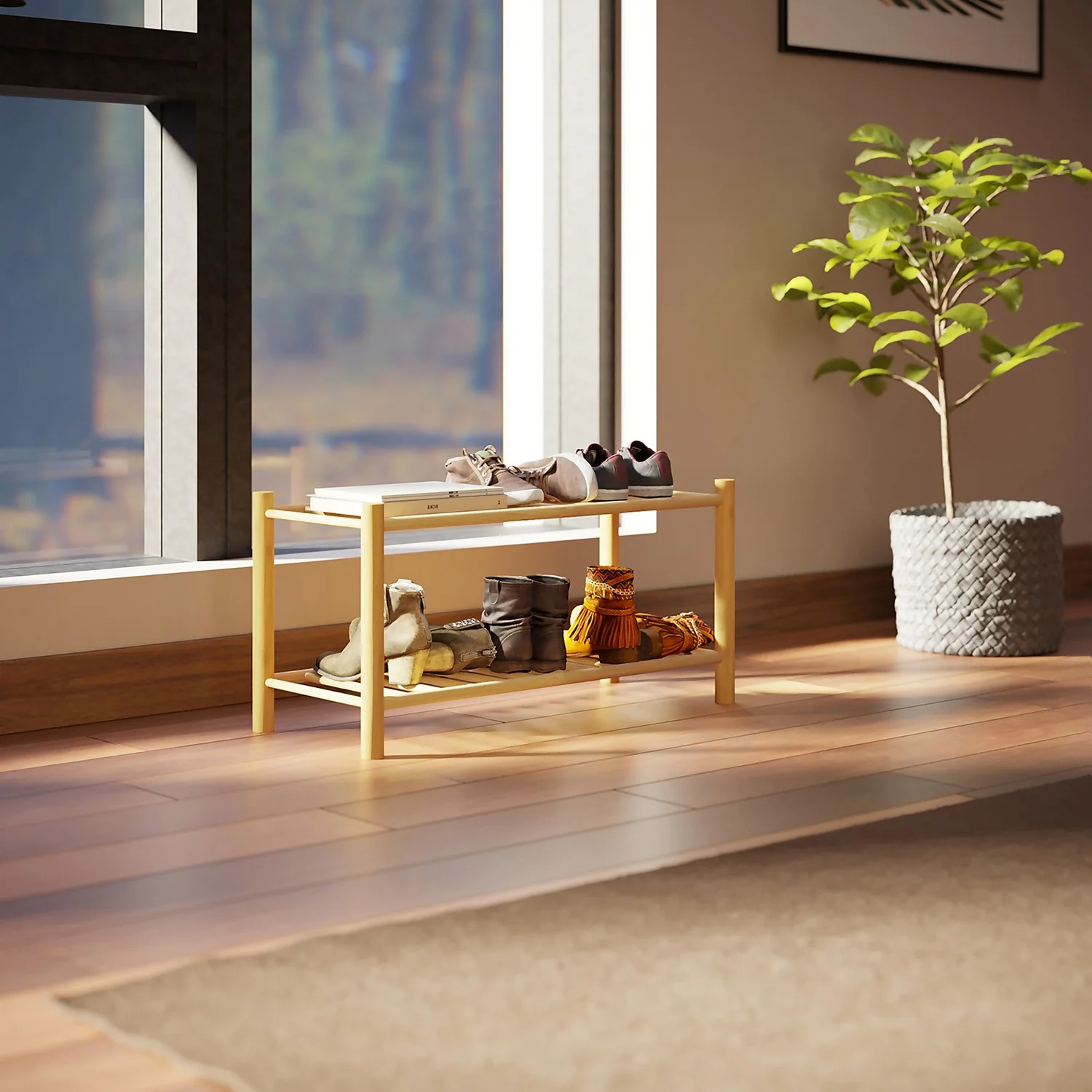 Living Elements 2 Tier Bamboo Shoe Rack - Image 2