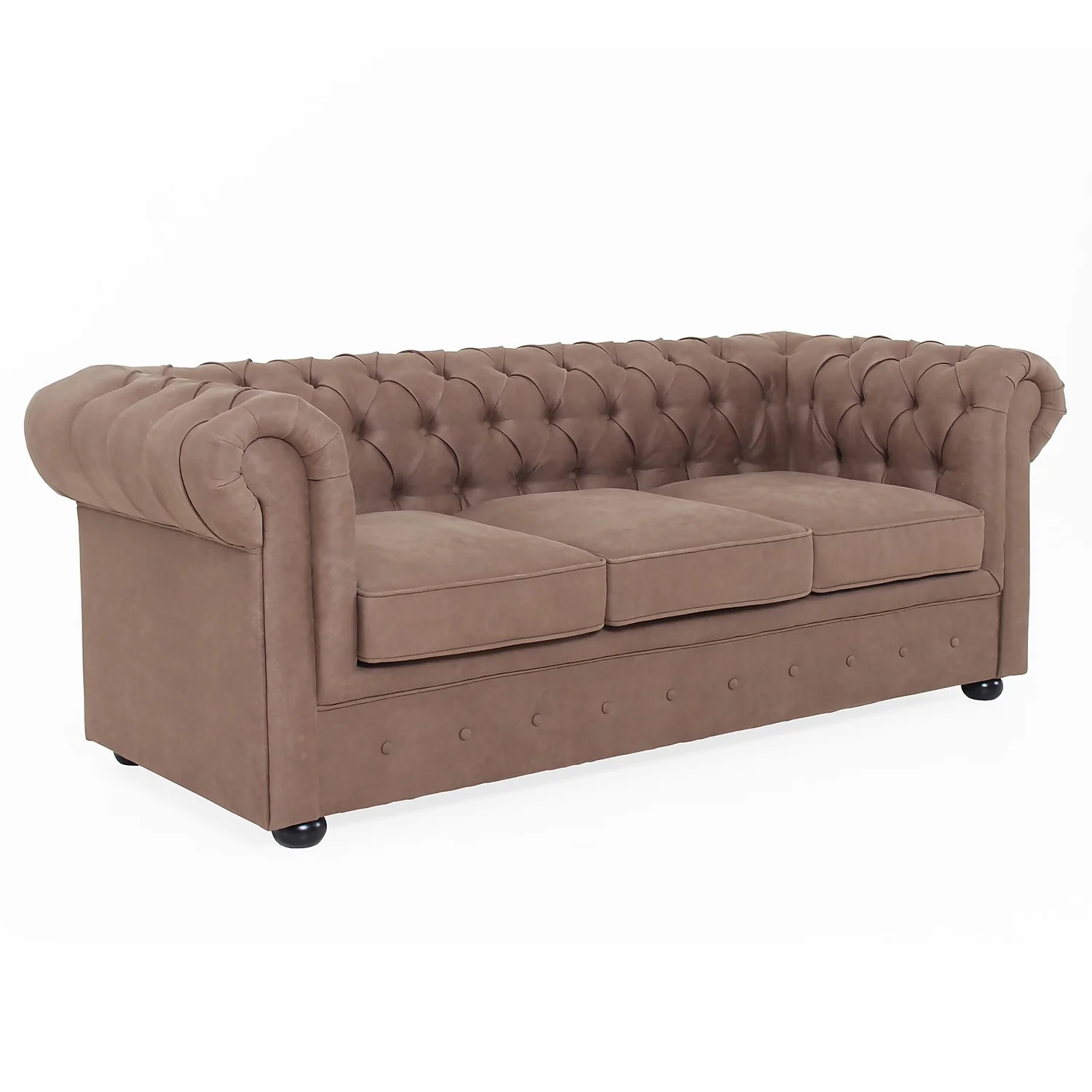 Chesterfield Faux Leather 3 Seater Sofa - Tan
