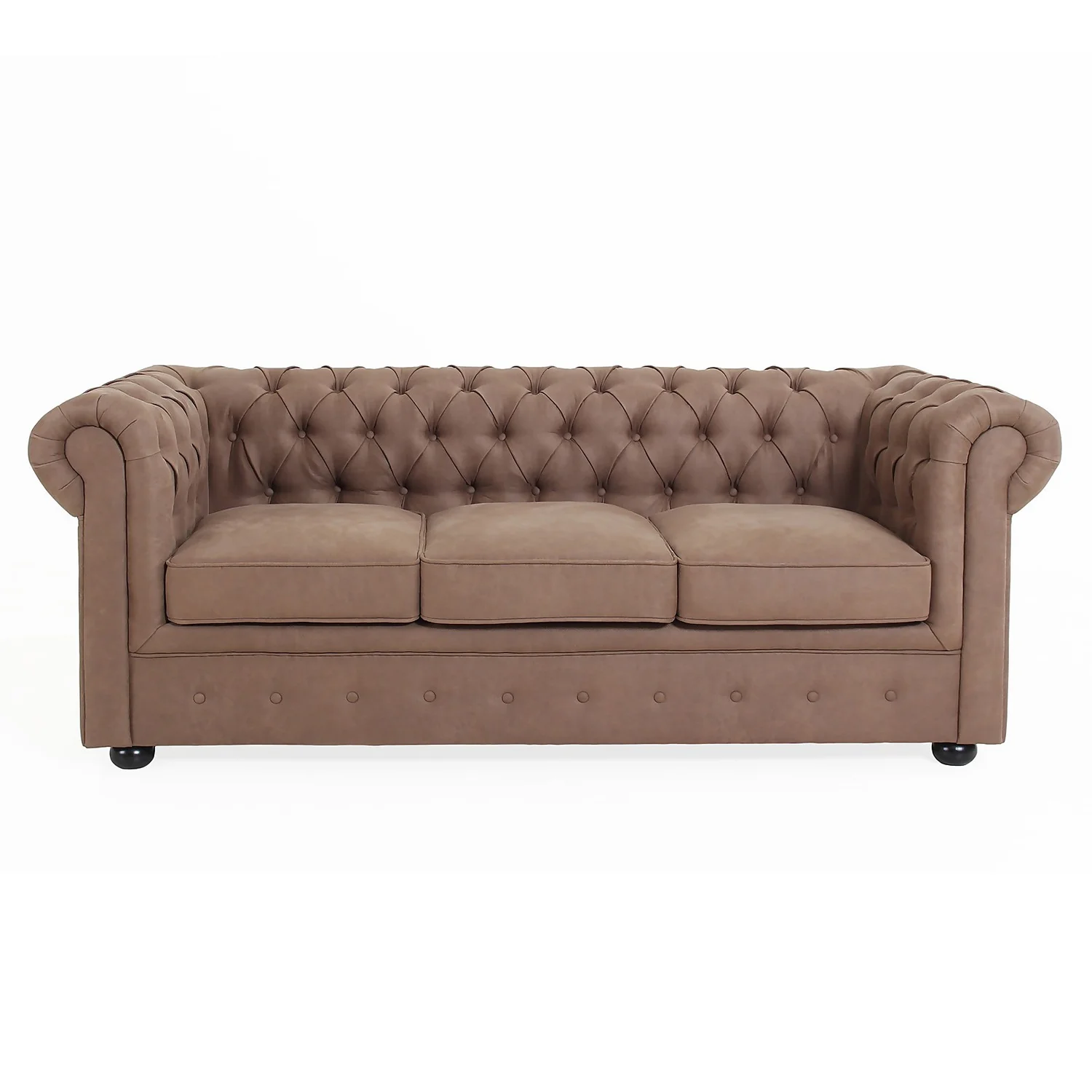 Chesterfield Faux Leather 3 Seater Sofa - Tan - Image 3