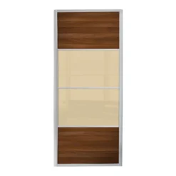 Ellipse Sliding Wardrobe Door 4 Panel Walnut / Cream Glass With Aluminium Frame (W)914mm
