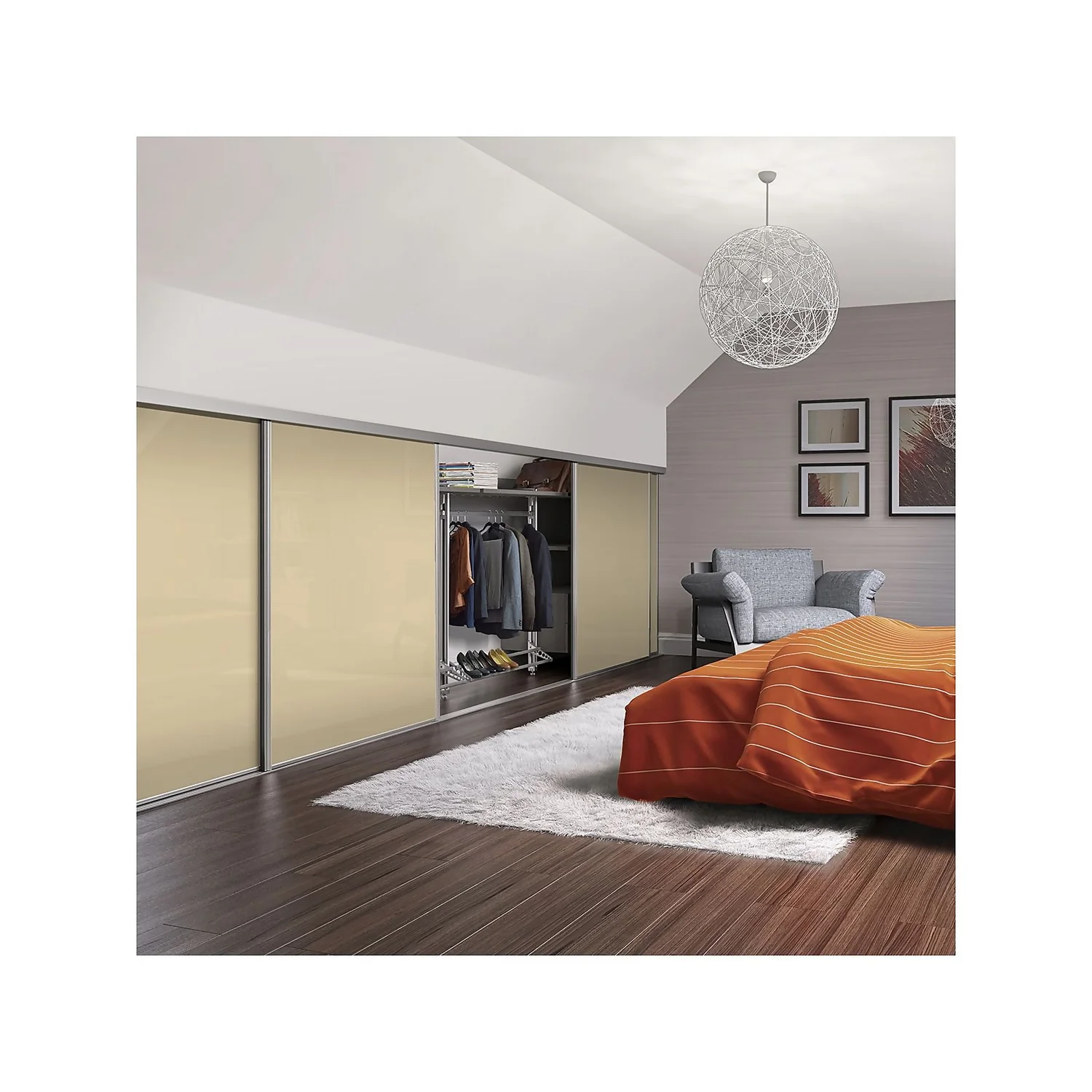 Loft Sliding Wardrobe Door Cream Glass With Silver Frame (W)762mm - Image 2