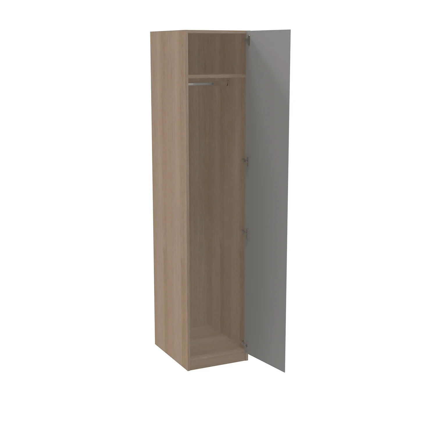House Beautiful Escape Single Wardrobe, Oak Effect Carcass - Gloss Grey Handleless Door (W) 450mm X (H) 2196mm - Image 2