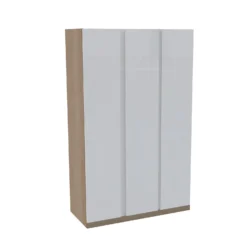 House Beautiful Escape Triple Wardrobe, Oak Effect Carcass - Gloss White Handleless Door (W) 1350mm X (H) 2196mm