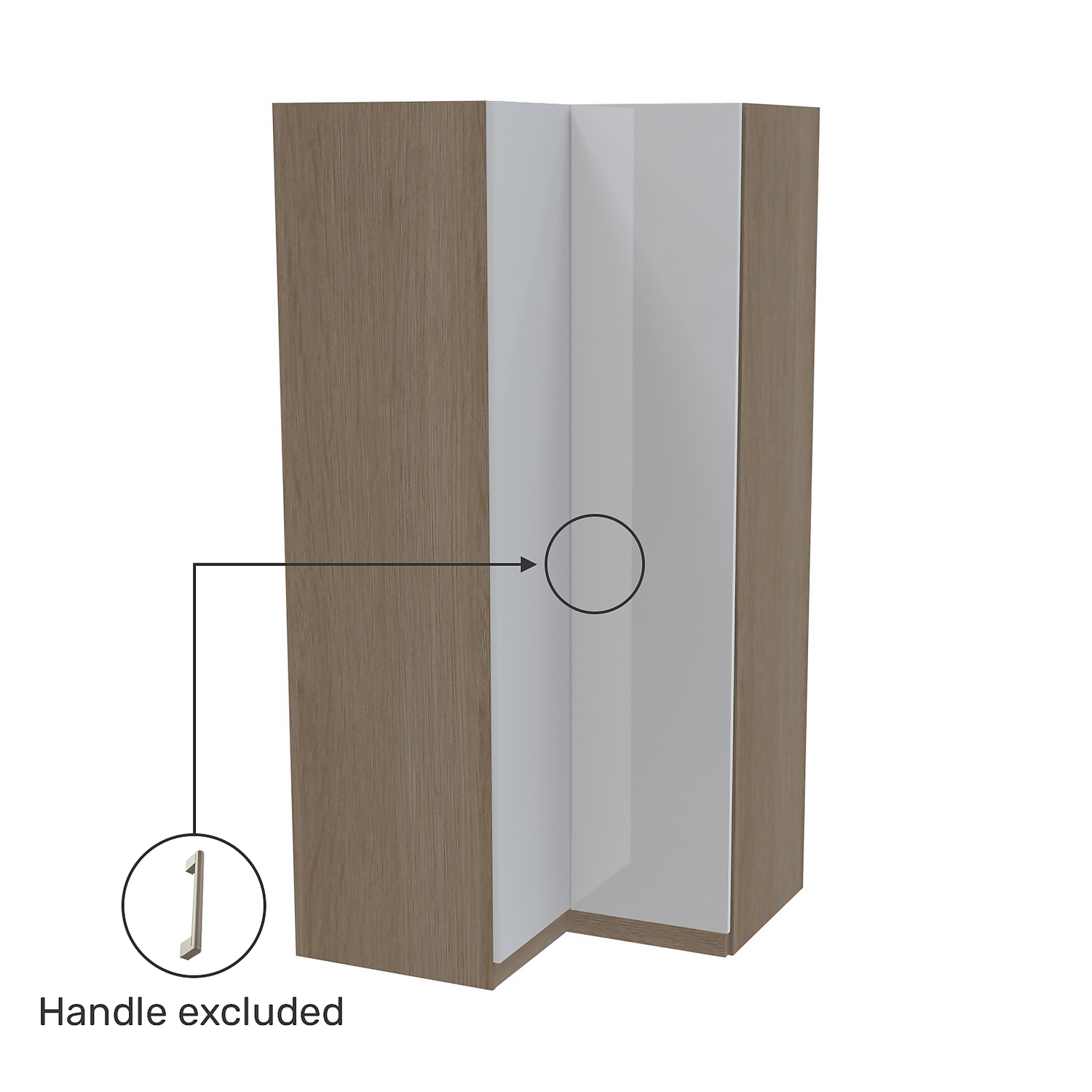 House Beautiful Honest Corner Wardrobe, Oak Effect Carcass - Gloss White Slab Doors (W) 1053mm X (H) 2196mm - Image 3
