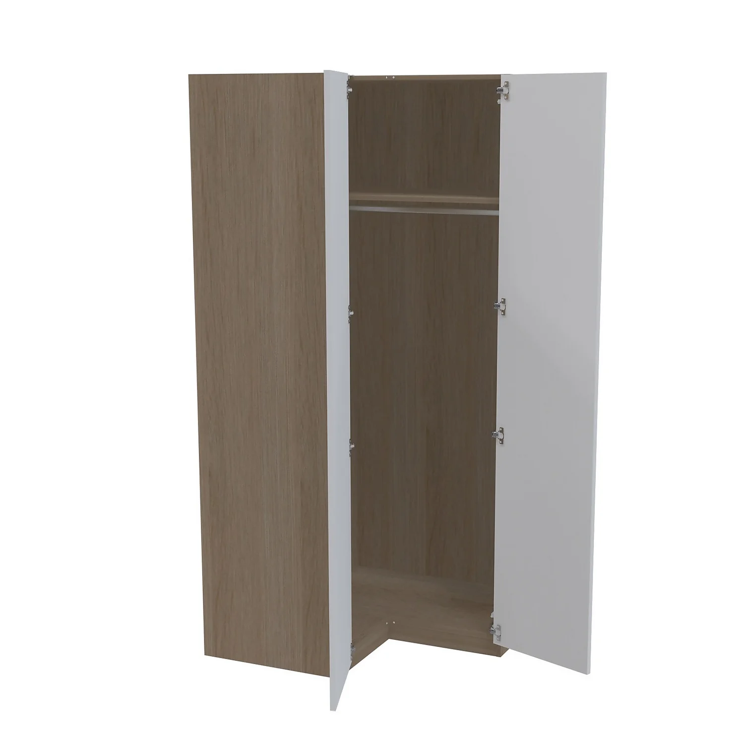 House Beautiful Honest Corner Wardrobe, Oak Effect Carcass - Gloss White Slab Doors (W) 1053mm X (H) 2196mm - Image 2