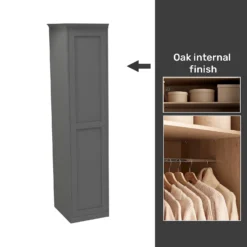 House Beautiful Realm Fitted Look Single Wardrobe, Oak Effect Carcass - Carbon Grey Shaker Door (W) 551mm X (H) 2256mm