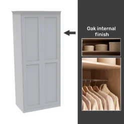 House Beautiful Realm Fitted Look Double Wardrobe, Oak Effect Carcass - White Shaker Doors (W) 1001mm X (H) 2256mm