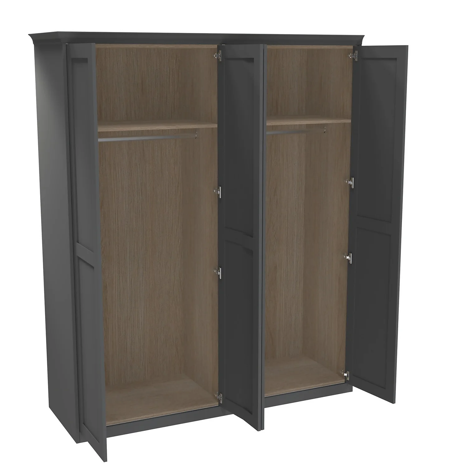 House Beautiful Realm Fitted Look Quad Wardrobe, Oak Effect Carcass - Carbon Grey Shaker Doors (W) 1901mm X (H) 2256mm - Image 2