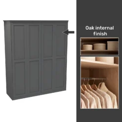 House Beautiful Realm Fitted Look Quad Wardrobe, Oak Effect Carcass - Carbon Grey Shaker Doors (W) 1901mm X (H) 2256mm