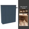 House Beautiful Realm Fitted Look Quad Wardrobe, Oak Effect Carcass - Navy Blue Shaker Doors (W) 1901mm X (H) 2256mm