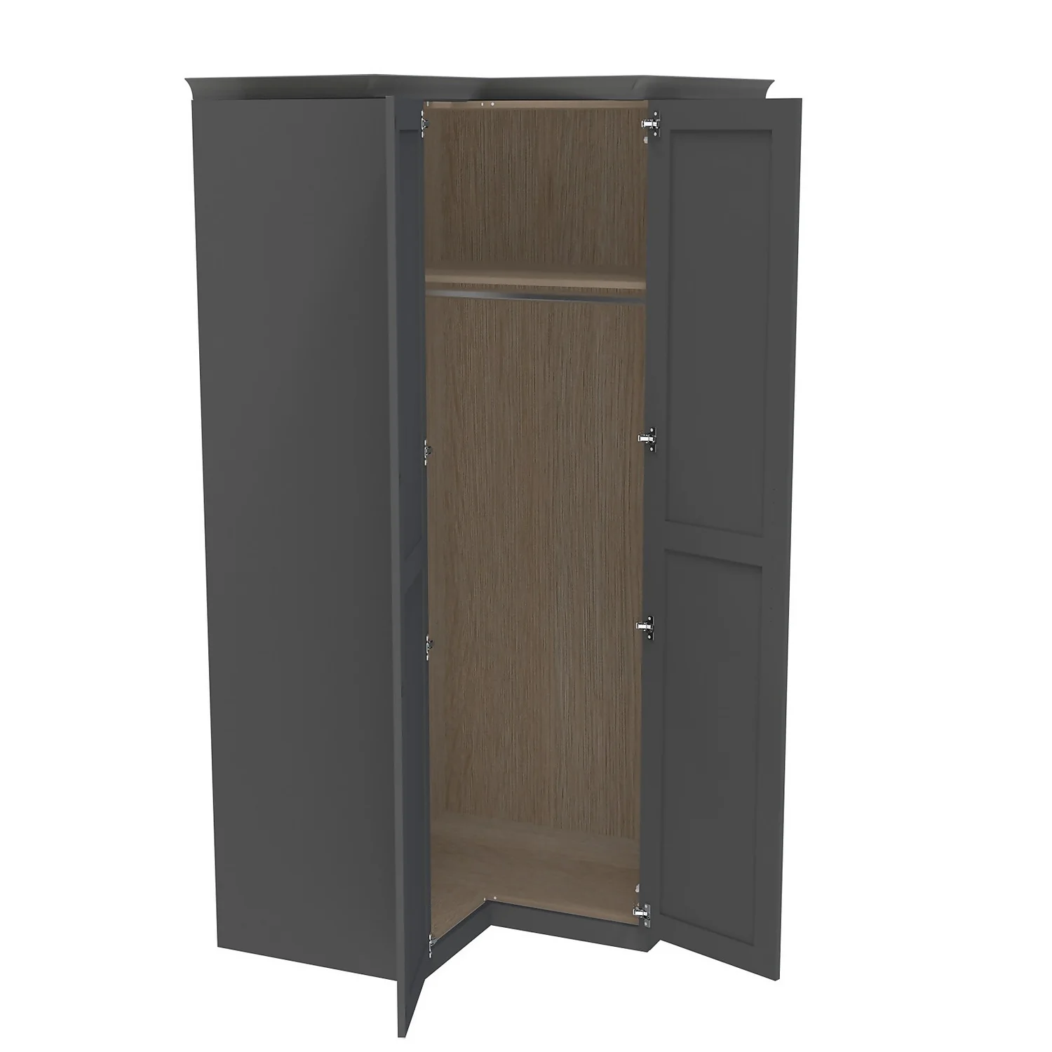 House Beautiful Realm Fitted Look Corner Wardrobe, Oak Effect Carcass - Carbon Grey Shaker Doors (W) 1103mm X (H) 2256mm - Image 2