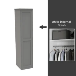 House Beautiful Realm Fitted Look Single Wardrobe, White Carcass - Grey Shaker Door (W) 551mm X (H) 2256mm