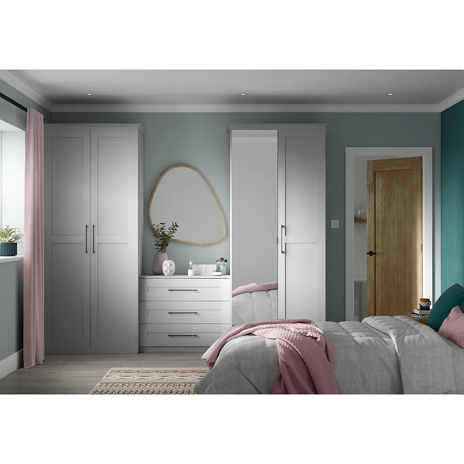 House Beautiful Realm Fitted Look Double Wardrobe, White Carcass - Grey Shaker Doors (W) 1001mm X (H) 2256mm - Image 5