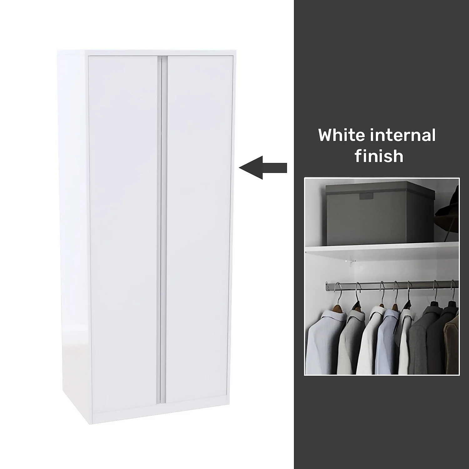 House Beautiful Escape Fitted Look Double Wardrobe, White Carcass - Gloss White Handleless Doors (W) 940mm X (H) 2226mm
