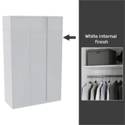 House Beautiful Escape Fitted Look Triple Wardrobe, White Carcass - Gloss White Handleless Doors (W) 1390mm X (H) 2226mm