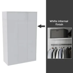 House Beautiful Honest Fitted Look Triple Wardrobe, White Carcass - Gloss White Slab Doors (W) 1390mm X (H) 2226mm