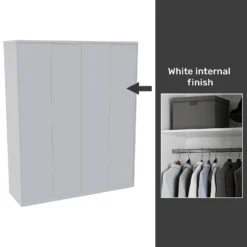 House Beautiful Honest Fitted Look Quad Wardrobe, White Carcass - Gloss White Slab Doors (W) 1840mm X (H) 2226mm