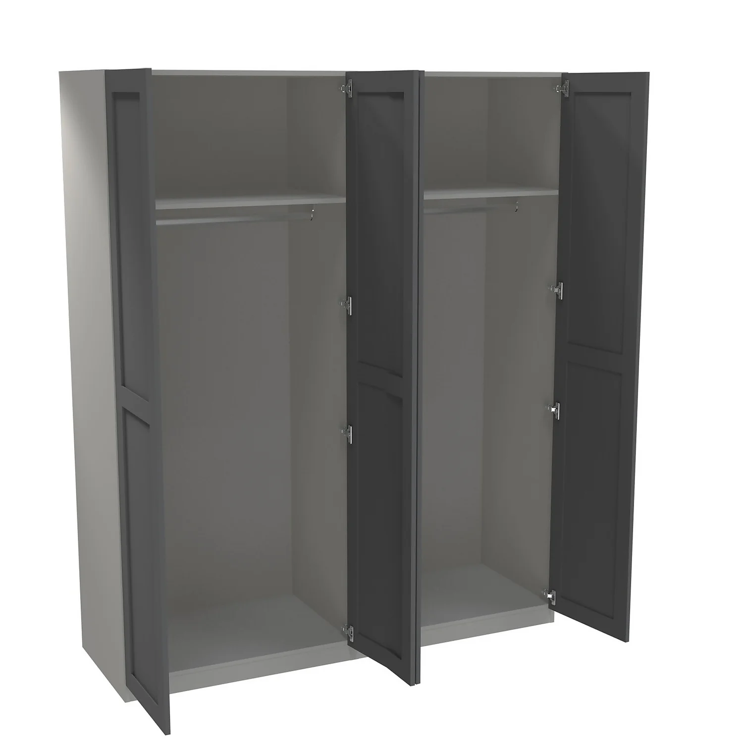 House Beautiful Realm Quad Wardrobe, Grey Carcass - Carbon Grey Shaker Doors (W) 1800mm X (H) 2196mm - Image 2