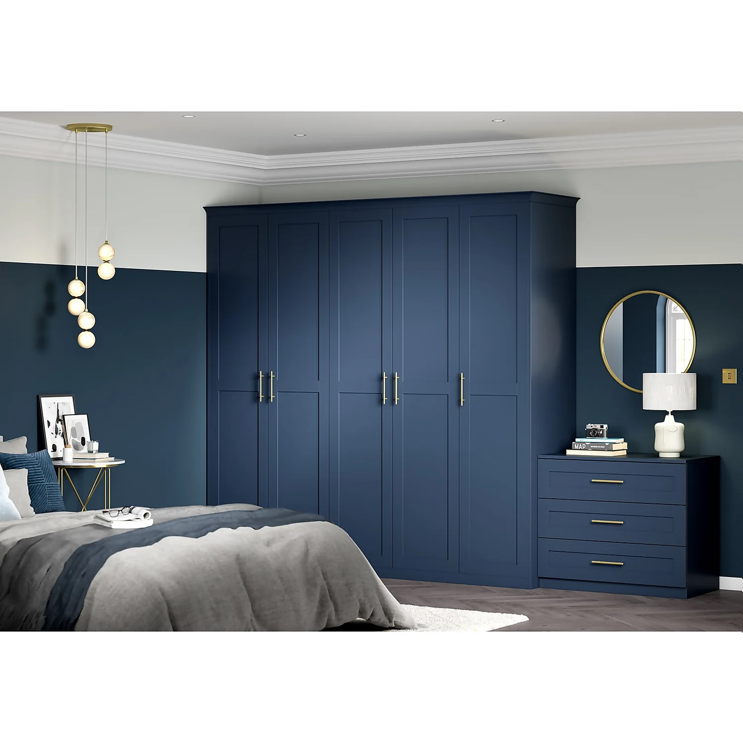 House Beautiful Realm Fitted Look Double Wardrobe, Grey Carcass - Navy Blue Shaker Doors (W) 1001mm X (H) 2256mm - Image 5