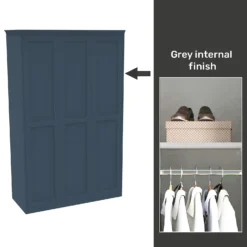 House Beautiful Realm Fitted Look Triple Wardrobe, Grey Carcass - Navy Blue Shaker Doors (W) 1451mm X (H) 2256mm