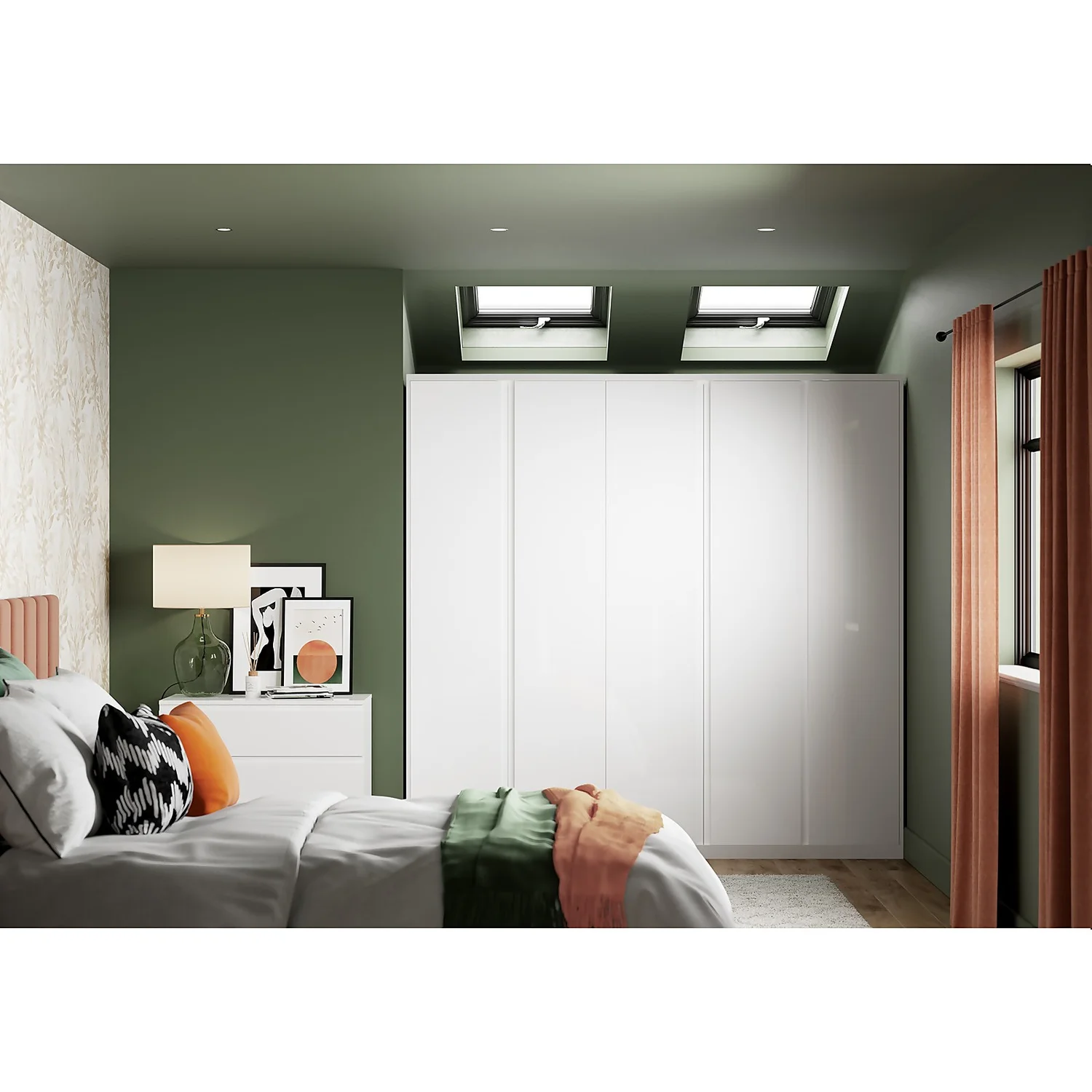 House Beautiful Escape Fitted Look Triple Wardrobe, Grey Carcass - Gloss White Handleless Doors (W) 1390mm X (H) 2226mm - Image 4