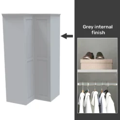 House Beautiful Realm Fitted Look Corner Wardrobe, Grey Carcass - White Shaker Doors (W) 1103mm X (H) 2256mm