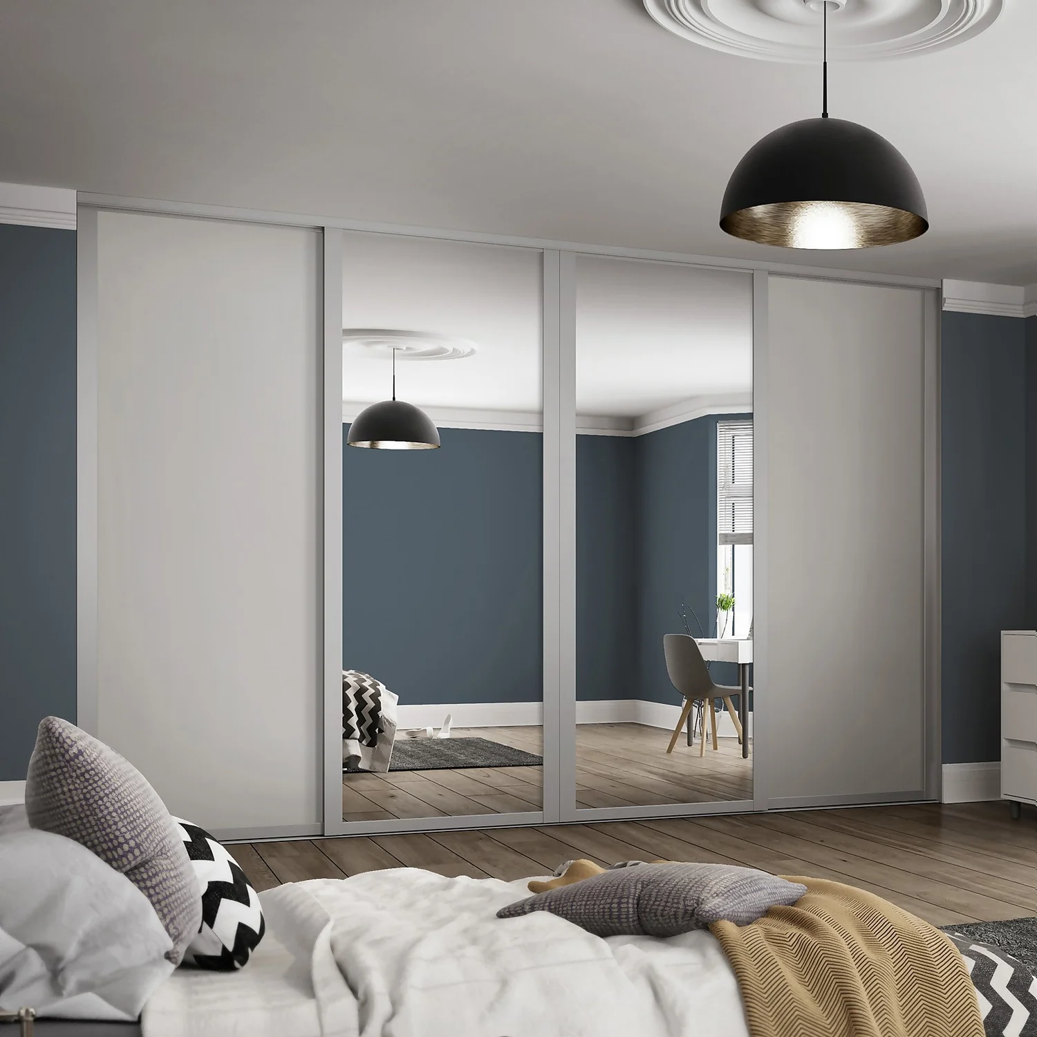 Shaker 4 Door Sliding Wardrobe Kit Dove Grey Panel / Mirror With Dove Grey Frame (W)2898 X (H)2260mm - Image 2