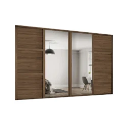 Shaker 4 Door Sliding Wardrobe Kit Walnut Panel / Mirror With Walnut Frame (W)3506 X (H)2260mm